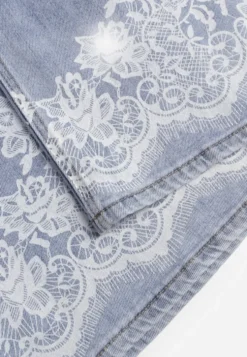Niebieskie Jeansy Szerokie w Stylu Boho z Ozdobnym Nadrukiem na Nogawkach Endippe