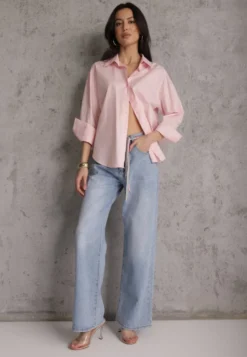 Niebieskie Jeansy Szerokie z Bawełną High Waist Ozdobione Wiązanym Sznurkiem Neviolla