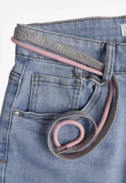 Niebieskie Jeansy Szerokie z Bawełną High Waist Ozdobione Wiązanym Sznurkiem Neviolla