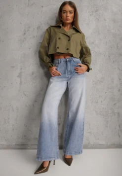 Niebieskie Jeansy Szerokie z Wytarciami High Waist Calale