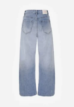 Niebieskie Jeansy Szerokie z Wytarciami High Waist Calale