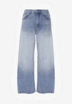 Niebieskie Jeansy Szerokie z Wytarciami High Waist Calale