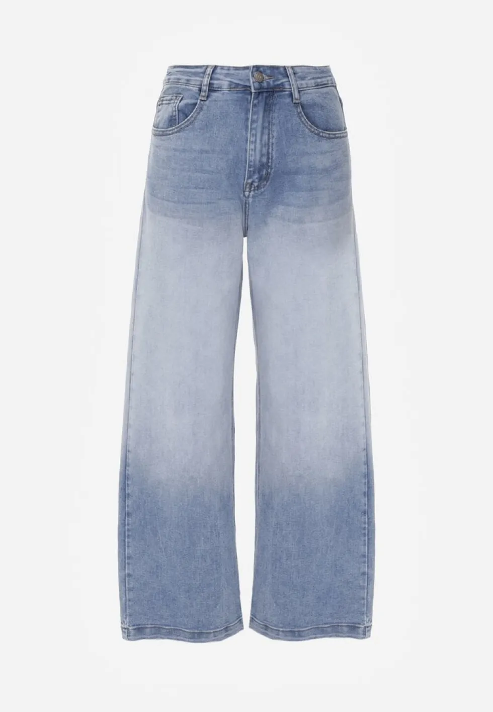 Niebieskie Jeansy Szerokie z Wytarciami High Waist Calale