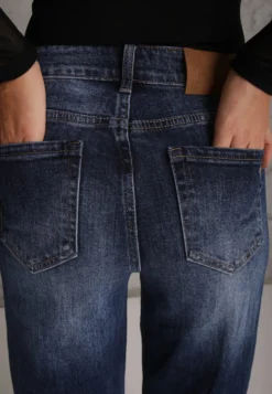 Niebieskie Jeansy Wide Leg High Waist z Bawełny Zdobione Przejaśnieniami Ineia