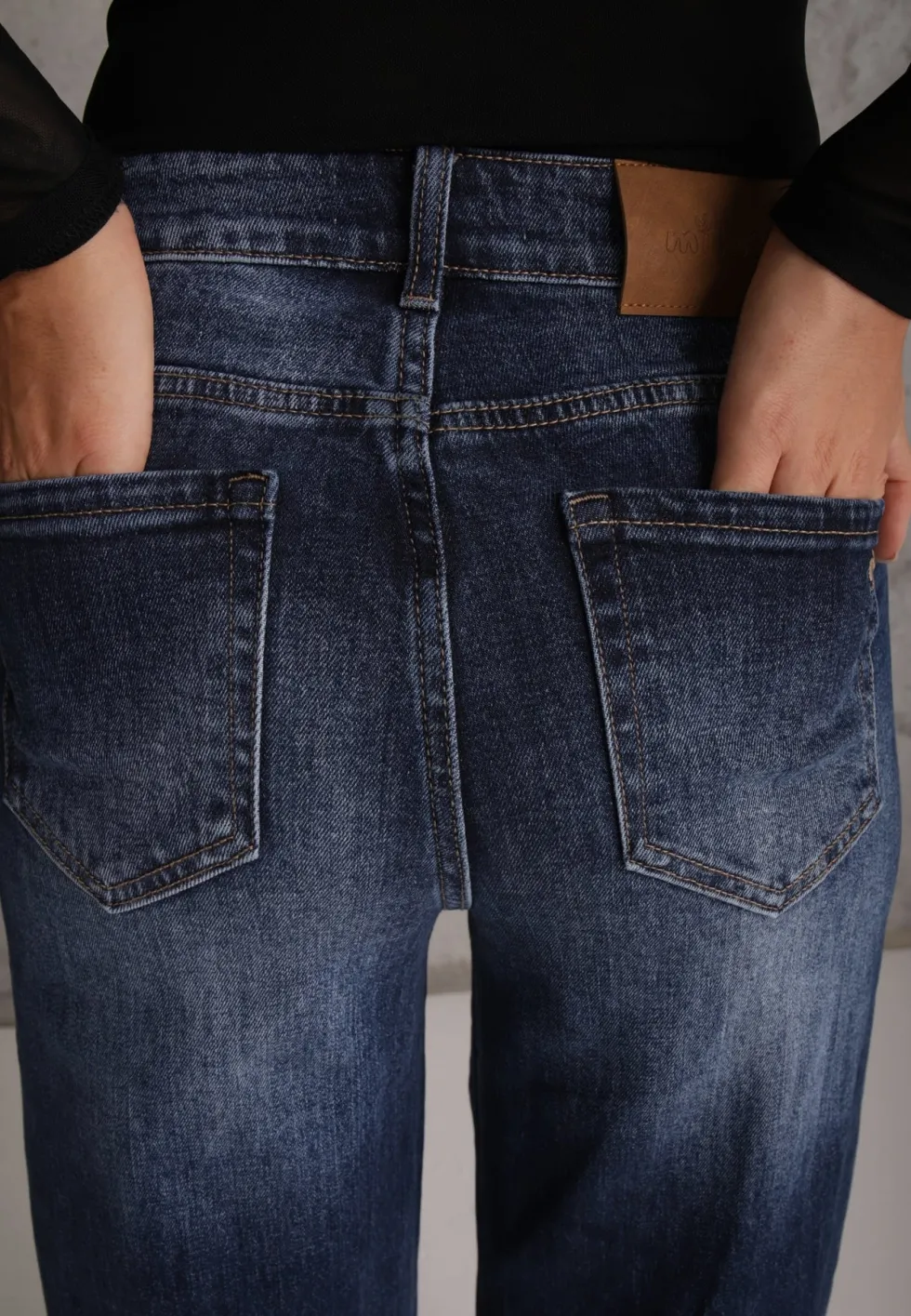 Niebieskie Jeansy Wide Leg High Waist z Bawełny Zdobione Przejaśnieniami Ineia