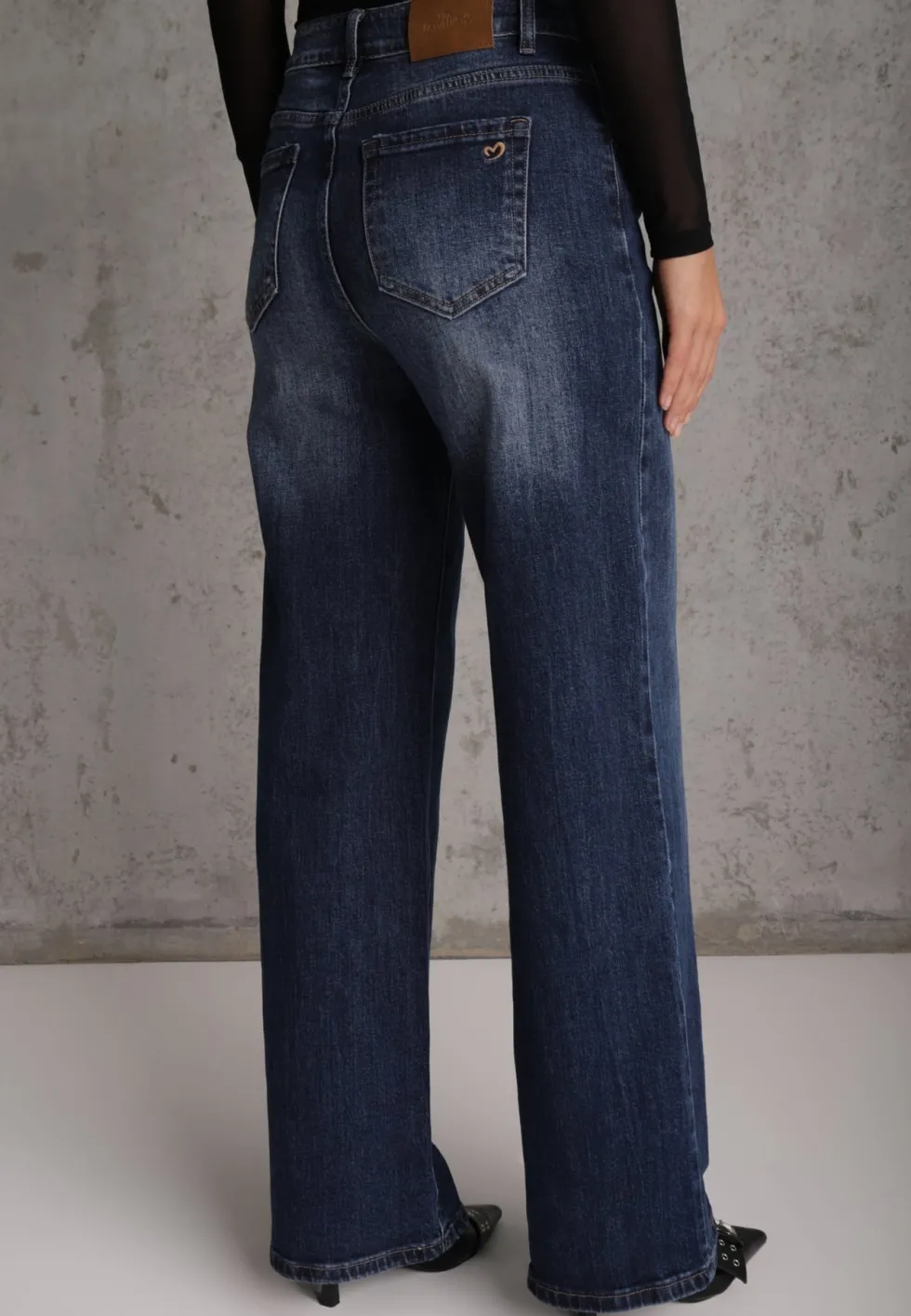 Niebieskie Jeansy Wide Leg High Waist z Bawełny Zdobione Przejaśnieniami Ineia
