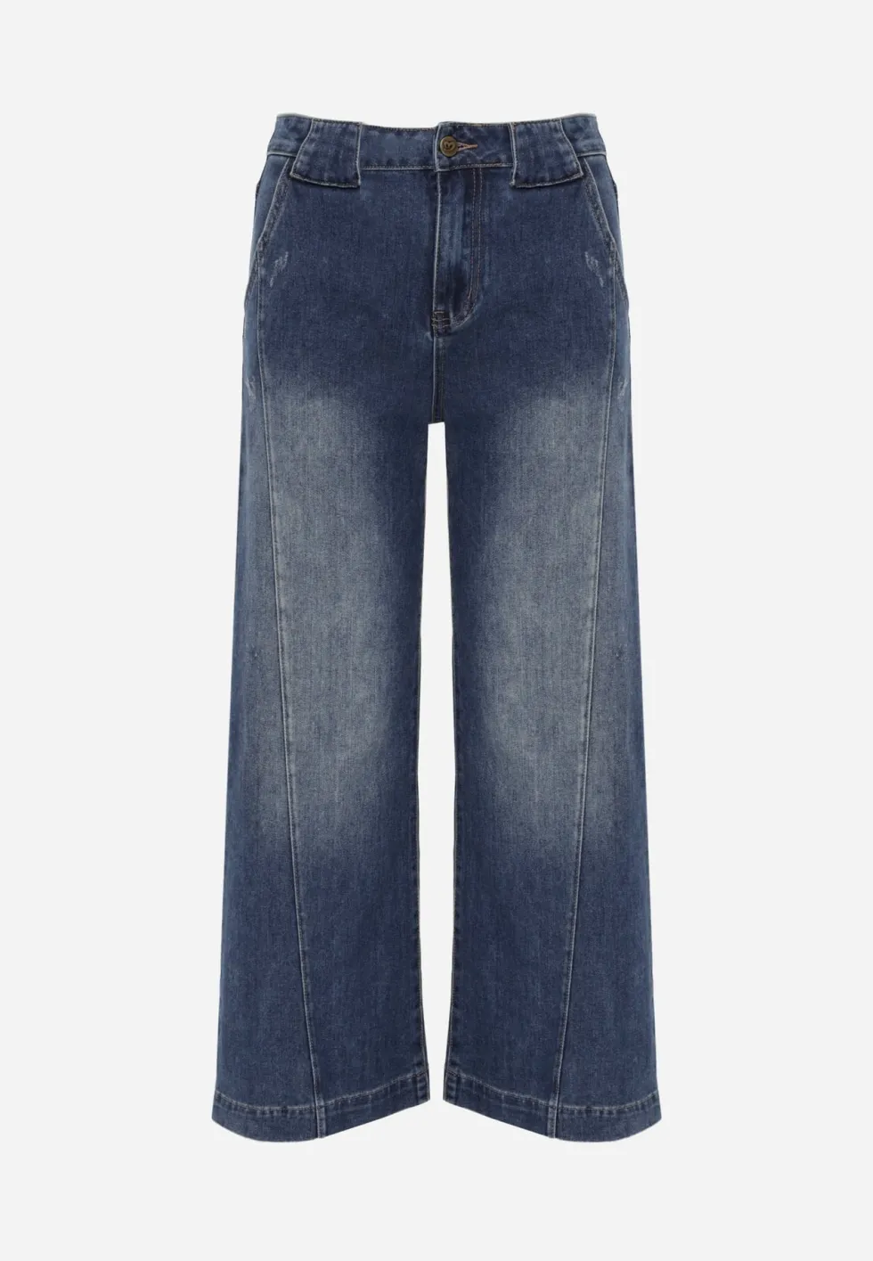 Niebieskie Jeansy Wide Leg High Waist z Bawełną z Kieszonkami z Klapami z Tyłu Heniva