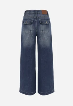 Niebieskie Jeansy Wide Leg High Waist z Bawełną z Kieszonkami z Klapami z Tyłu Heniva