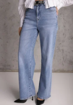 Niebieskie Jeansy Wide Leg High Waist z Elastycznego Denimu z Bawełną Jelimia