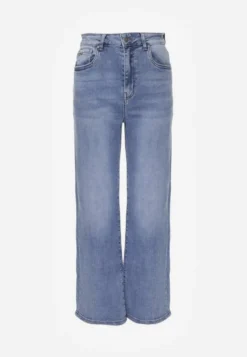 Niebieskie Jeansy Wide Leg High Waist z Elastycznego Denimu z Bawełną Jelimia
