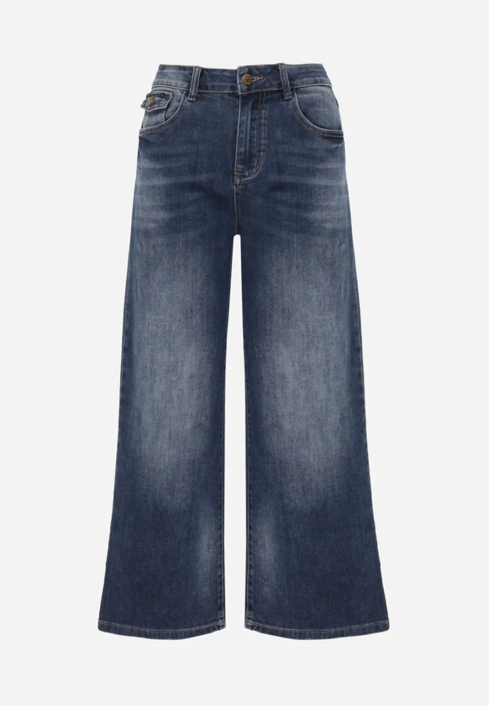 Niebieskie Jeansy Wide Leg Regular Waist z Kieszonkami z Klapami w Stylu Y2K Nirasa