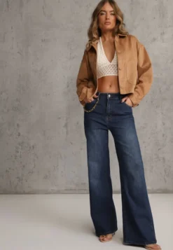 Niebieskie Jeansy Wide Leg Regular Waist z Bawełną i Domieszką Wiskozy Petocea