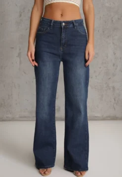 Niebieskie Jeansy Wide Leg Regular Waist z Bawełną i Domieszką Wiskozy Petocea