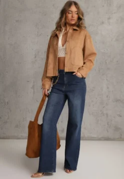 Niebieskie Jeansy Wide Leg Regular Waist z Bawełną i Domieszką Wiskozy Petocea