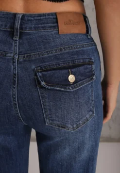 Niebieskie Jeansy Wide Leg z Bawełną Zdobione Kieszeniami Klapami z Tyłu Kalle