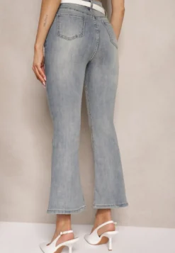 Niebieskie Jeansy z Bawełną High Waist o Kroju Dzwonów Tommea