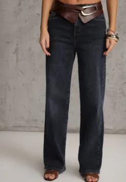 Niebieskie Jeansy z Bawełną o Kroju High Waist Straight Leg Rhaenithe
