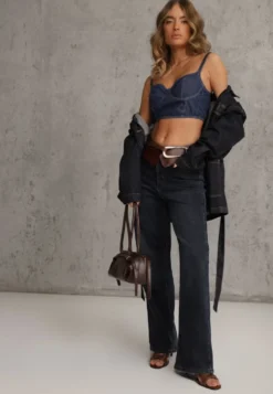 Niebieskie Jeansy z Bawełną o Kroju High Waist Straight Leg Rhaenithe