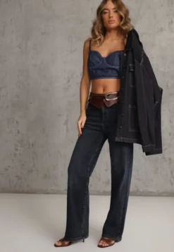 Niebieskie Jeansy z Bawełną o Kroju High Waist Straight Leg Rhaenithe