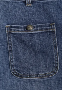 Niebieskie Jeansy z Bawełną o Szerokim Kroju High Waist Ozdobione Kieszeniami Ledrea