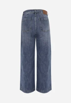 Niebieskie Jeansy z Bawełną o Szerokim Kroju High Waist Ozdobione Kieszeniami Ledrea