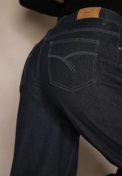 Niebieskie Jeansy z Bawełny High Waist z Ozdobną Sznurówką w Pasie Ohirvyra