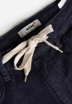 Niebieskie Jeansy z Bawełny High Waist z Ozdobną Sznurówką w Pasie Ohirvyra