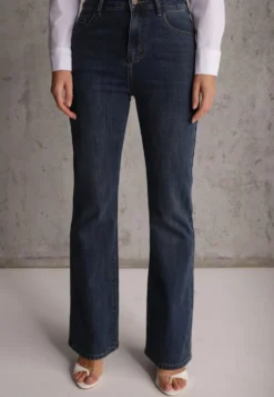 Niebieskie Jeansy z Domieszką Wiskozy o Kroju Flare High Waist Alendria