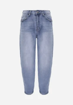 Niebieskie Klasyczne Jeansy Mom Fit High Waist z Bawełny Uhrlith