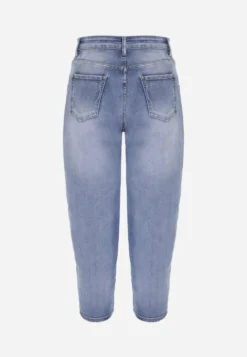 Niebieskie Klasyczne Jeansy Mom Fit High Waist z Bawełny Uhrlith