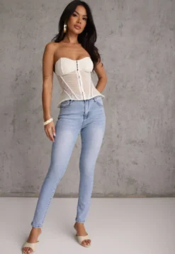 Niebieskie Modelujące Jeansy Skinny z Bawełną Simiel