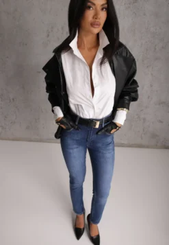 Niebieskie Modelujące Jeansy z Bawełną Skinny/Slim z Efektem Push-Up Orifia
