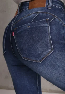 Niebieskie Modelujące Jeansy z Bawełną Skinny/Slim z Efektem Push-Up Orifia