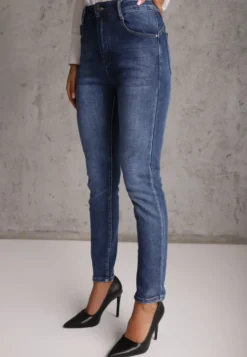 Niebieskie Modelujące Jeansy z Bawełną Skinny/Slim z Efektem Push-Up Orifia