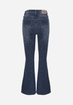 Niebieskie Panterkowe Jeansy Flare High Waist z Bawełną Kanyla