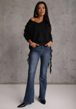 Niebieskie Panterkowe Jeansy Flare High Waist z Bawełną Kanyla