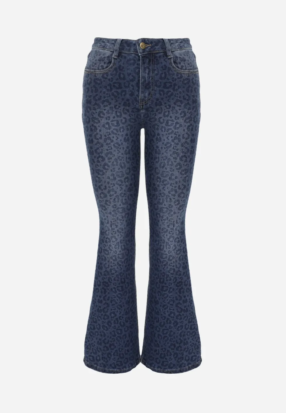 Niebieskie Panterkowe Jeansy Flare High Waist z Bawełną Kanyla