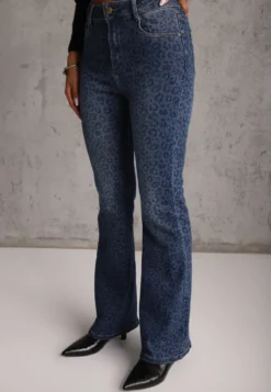 Niebieskie Panterkowe Jeansy Flare High Waist z Bawełną Kanyla