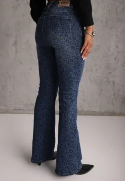 Niebieskie Panterkowe Jeansy Flare High Waist z Bawełną Kanyla