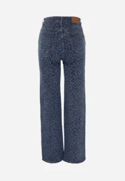 Niebieskie Panterkowe Jeansy Wide Leg z Bawełną Zdobione Cyrkoniami Delari