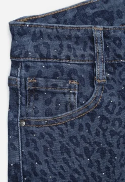 Niebieskie Panterkowe Jeansy Wide Leg z Bawełną Zdobione Cyrkoniami Delari