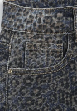 Niebieskie Panterkowe Jeansy Wide Leg High Waist z Bawełną Fealli