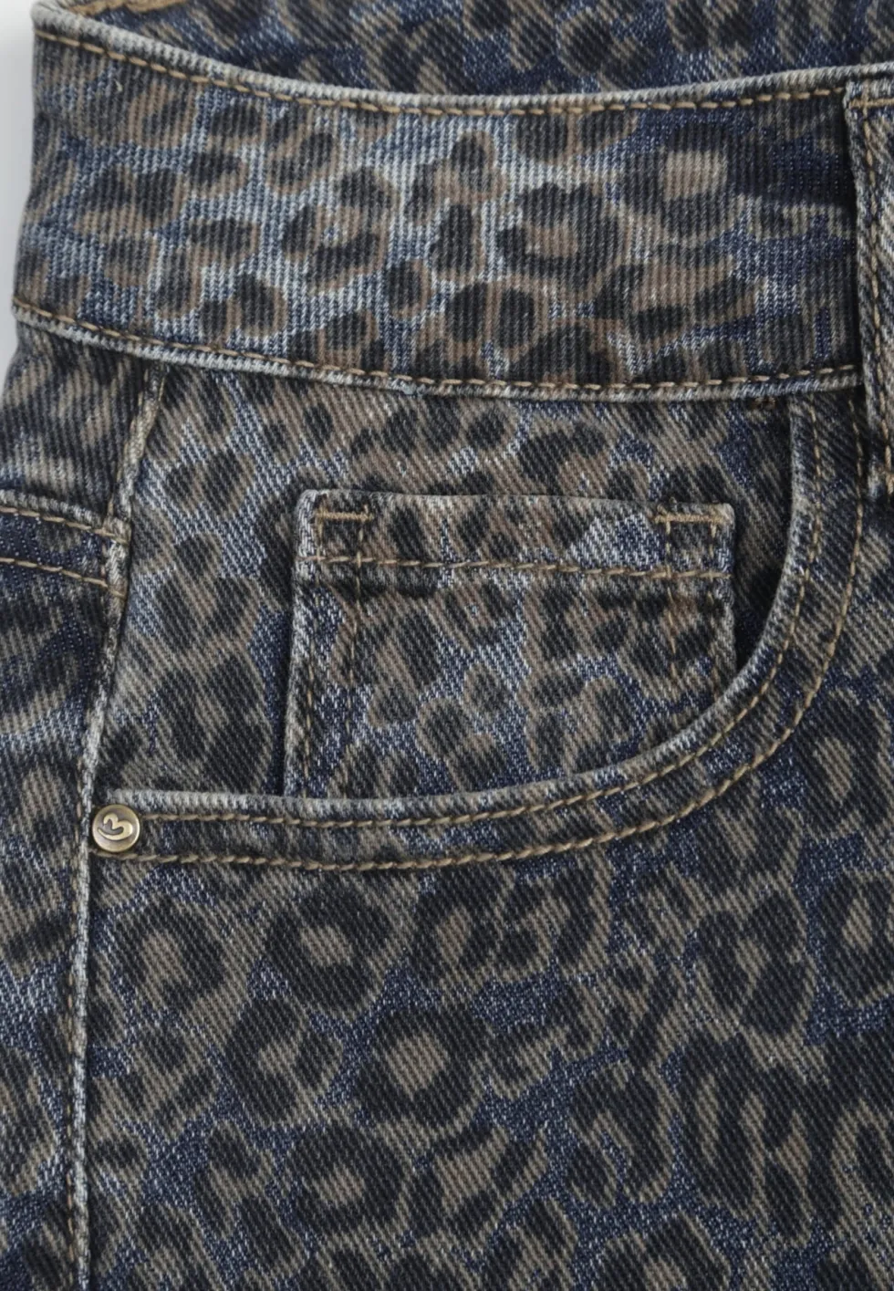 Niebieskie Panterkowe Jeansy Wide Leg High Waist z Bawełną Fealli