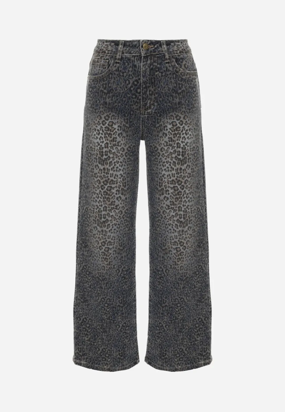 Niebieskie Panterkowe Jeansy Wide Leg High Waist z Bawełną Fealli