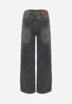 Niebieskie Panterkowe Jeansy Wide Leg High Waist z Bawełną Fealli