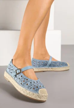 Niebieskie Płaskie Espadryle z Plecionką i Ażurową Cholewką Aralithra