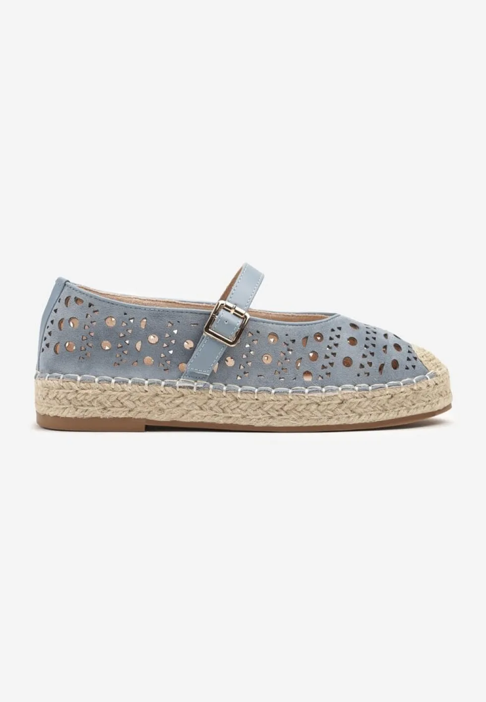 Niebieskie Płaskie Espadryle z Plecionką i Ażurową Cholewką Aralithra