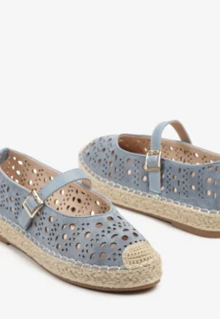 Niebieskie Płaskie Espadryle z Plecionką i Ażurową Cholewką Aralithra