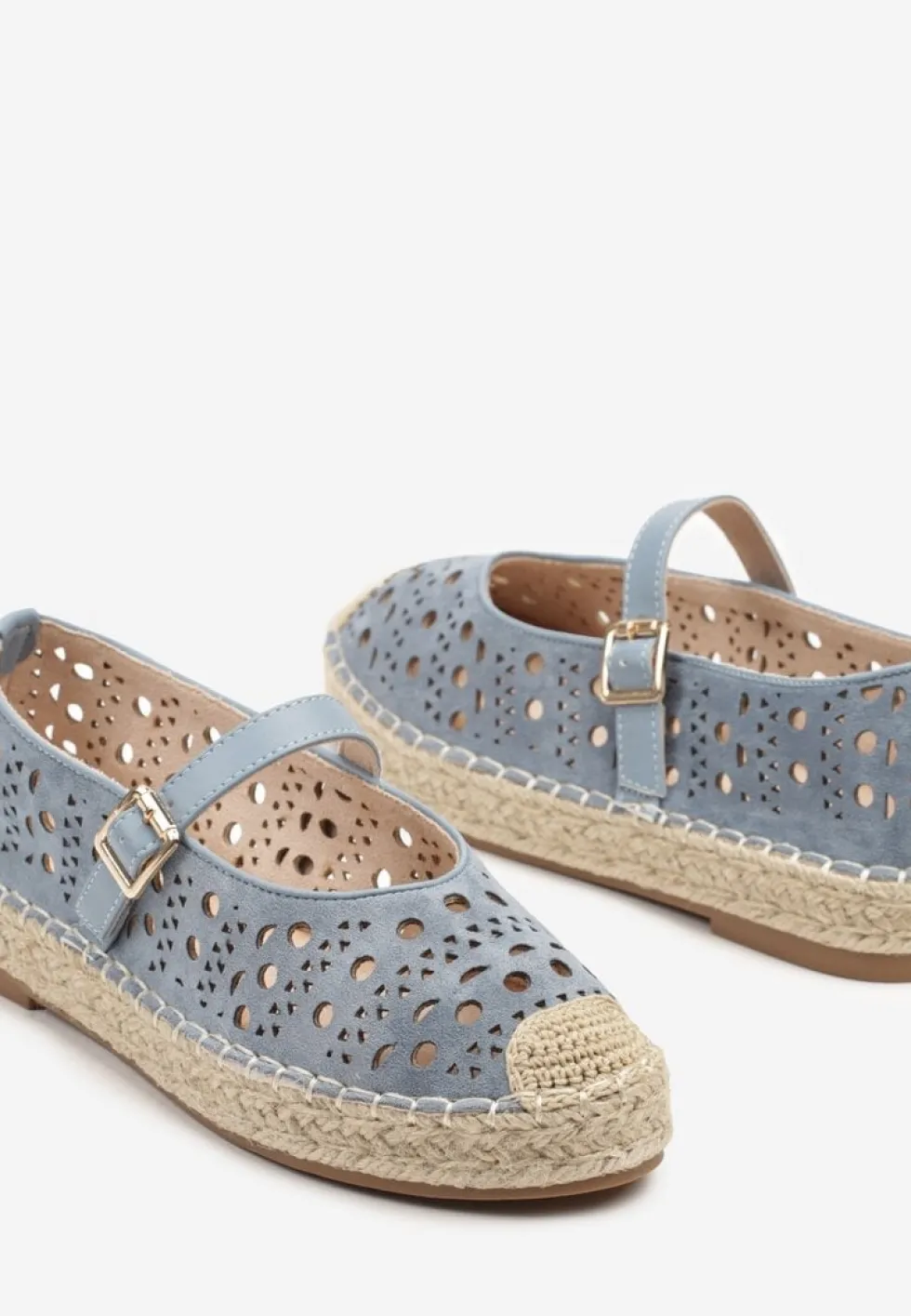 Niebieskie Płaskie Espadryle z Plecionką i Ażurową Cholewką Aralithra