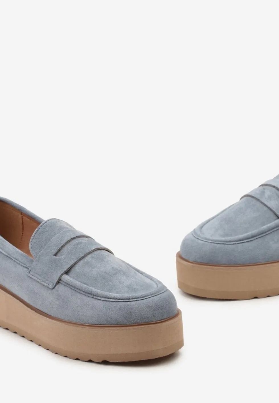 Niebieskie Półbuty w Stylu Mokasynów z Imitacji Zamszu na Platformie Vhisper